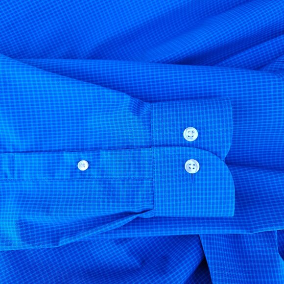 Men's Stafford Performance Super Shirt Blue Check Dress Shirt - Size 17 - 34/35 - Picture 4 of 7